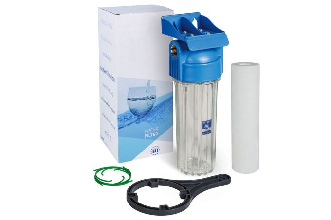 Колба фільтра 10 бар, синя кришка, прозорий корпус  FHPR1-HP1 комплект
